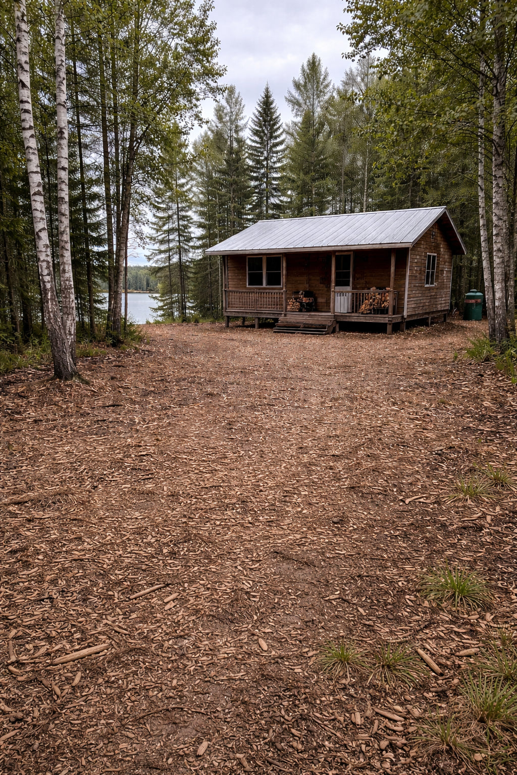 Cottage Lot Restoration — Lake property cleared right around the cabin. Three seasons of growth, gone in a day.